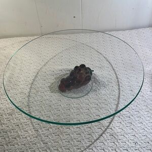 Clear Grape Pedestal Round Beveled Reticulated Art Glass Platter